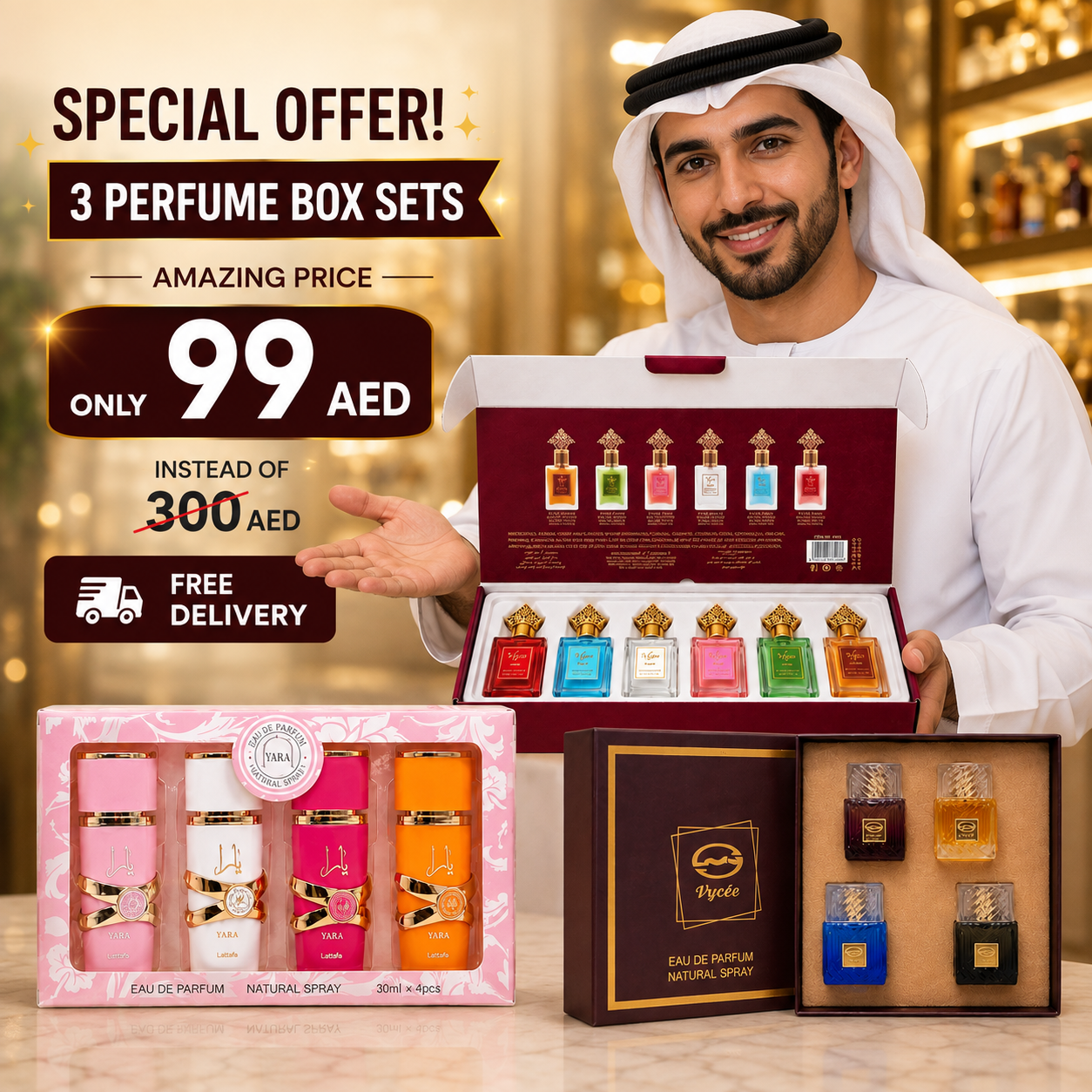 عرض 3 بوكسات عطور: خمرة، يارا ومسك - 3 Perfume Gift Boxes: Khamrah, Yara & Musk